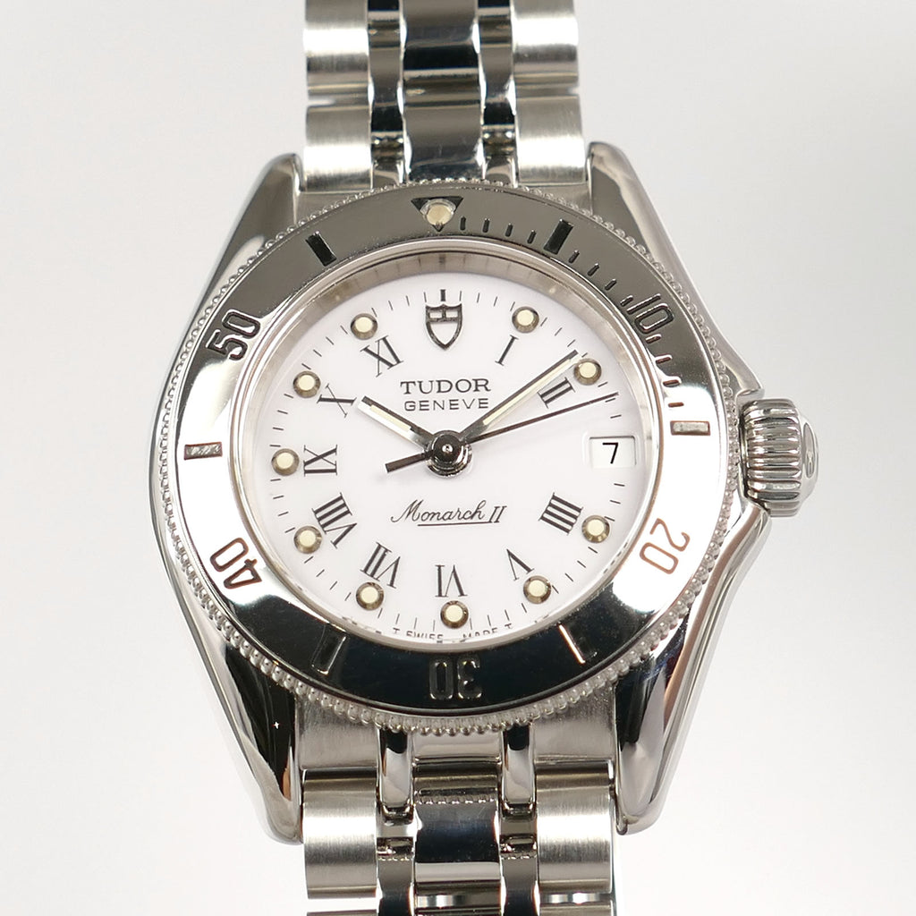 Tudor Monarch II 15850 White Dial close up