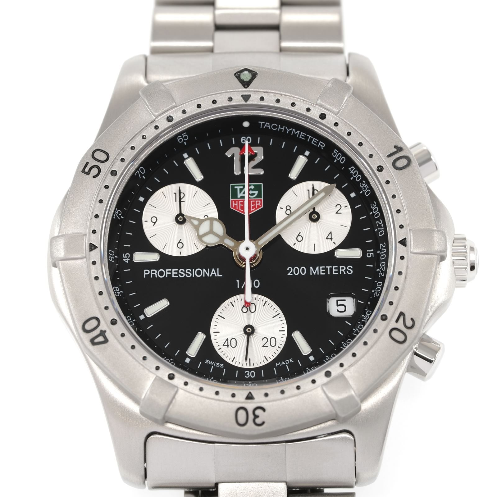 TAG Heuer 2000 Chronograph CK1110-0 Black / Silver dial close up