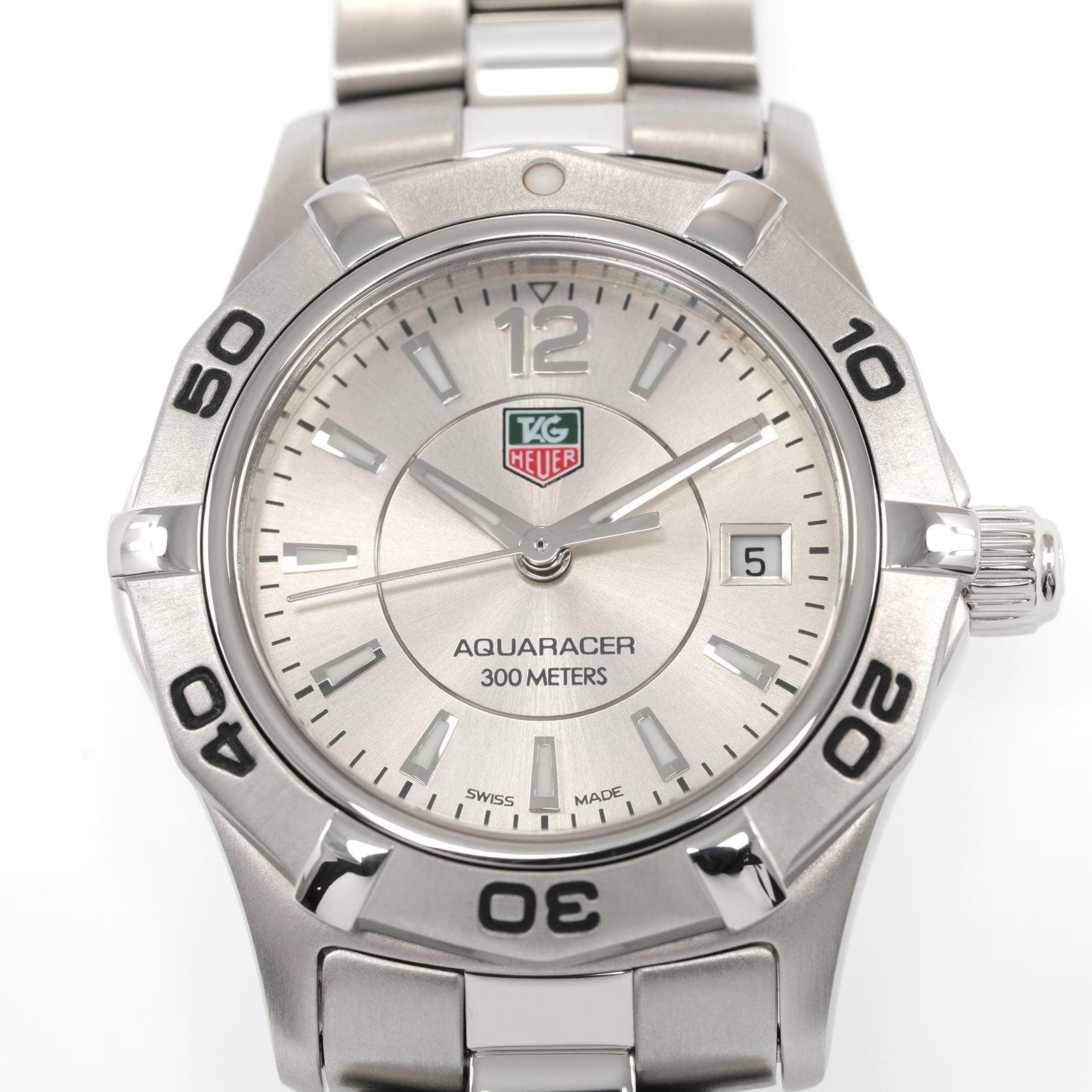 TAG Heuer Aquaracer WAF1412 Silver Sunburst Dial close up