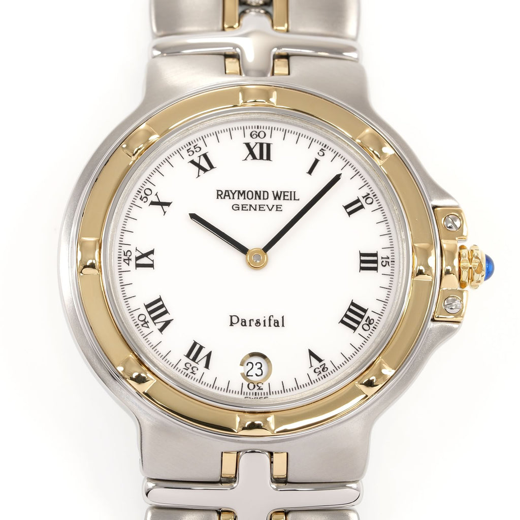 Raymond Weil Parsifal 9190 White Roman Numeral dial close up