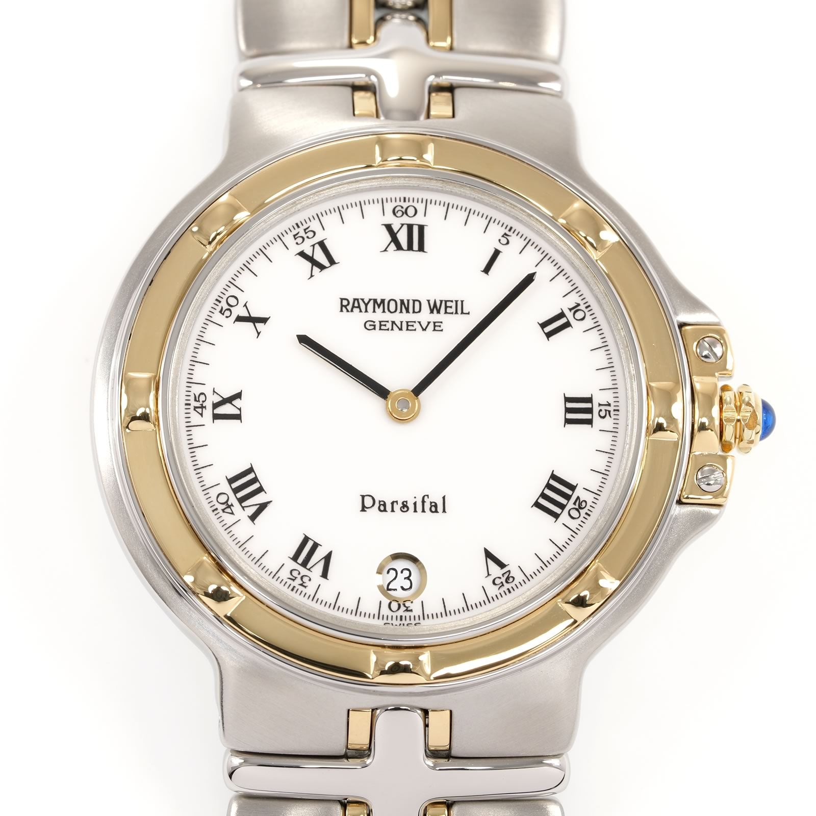 Raymond Weil Parsifal 9190 White Roman Numeral dial close up