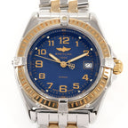 Breitling Wings D67050 Blue Guilloche Dial Arabic Numerals close up