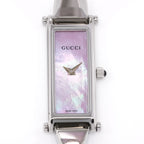 Gucci 1500L Iridescent Pink Mother of Pearl rectangular dial close up