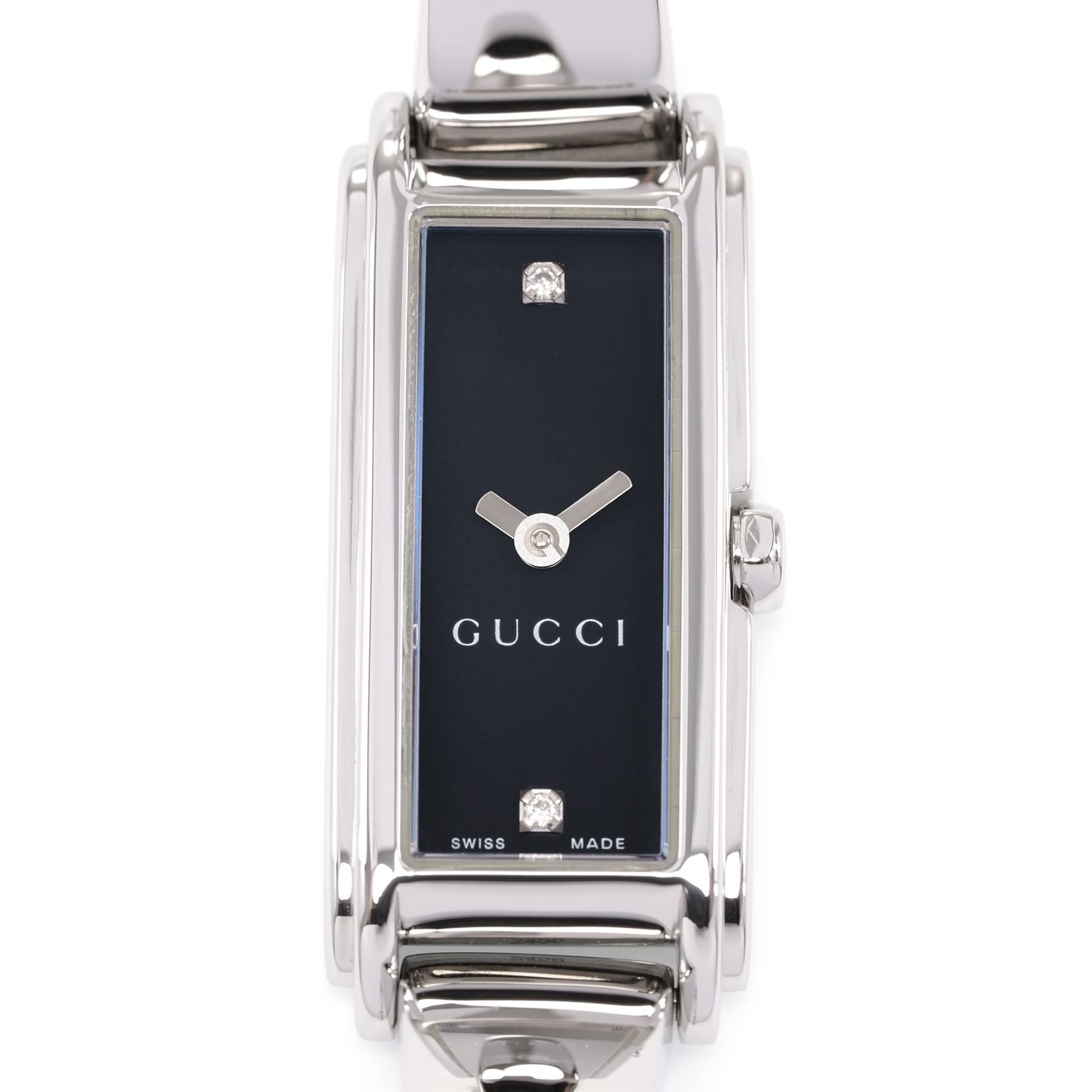 Gucci G-Line 109 Black Dial with 2 Diamonds Rectangular close up
