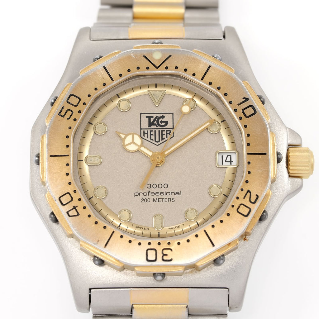 TAG Heuer 3000 Series Silver Dial close up 18k Gold bezel 934.206
