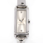 Gucci G-Line 109 Silver Sunburst Dial 2 Diamonds YA109519 close up