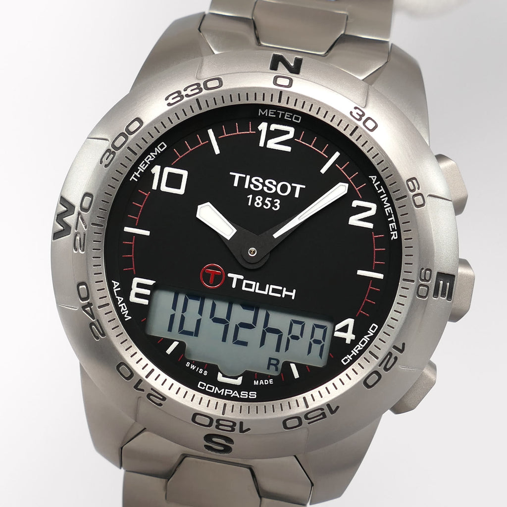 Tissot T-Touch II T047420A Black Arabic Numeral Dial close up