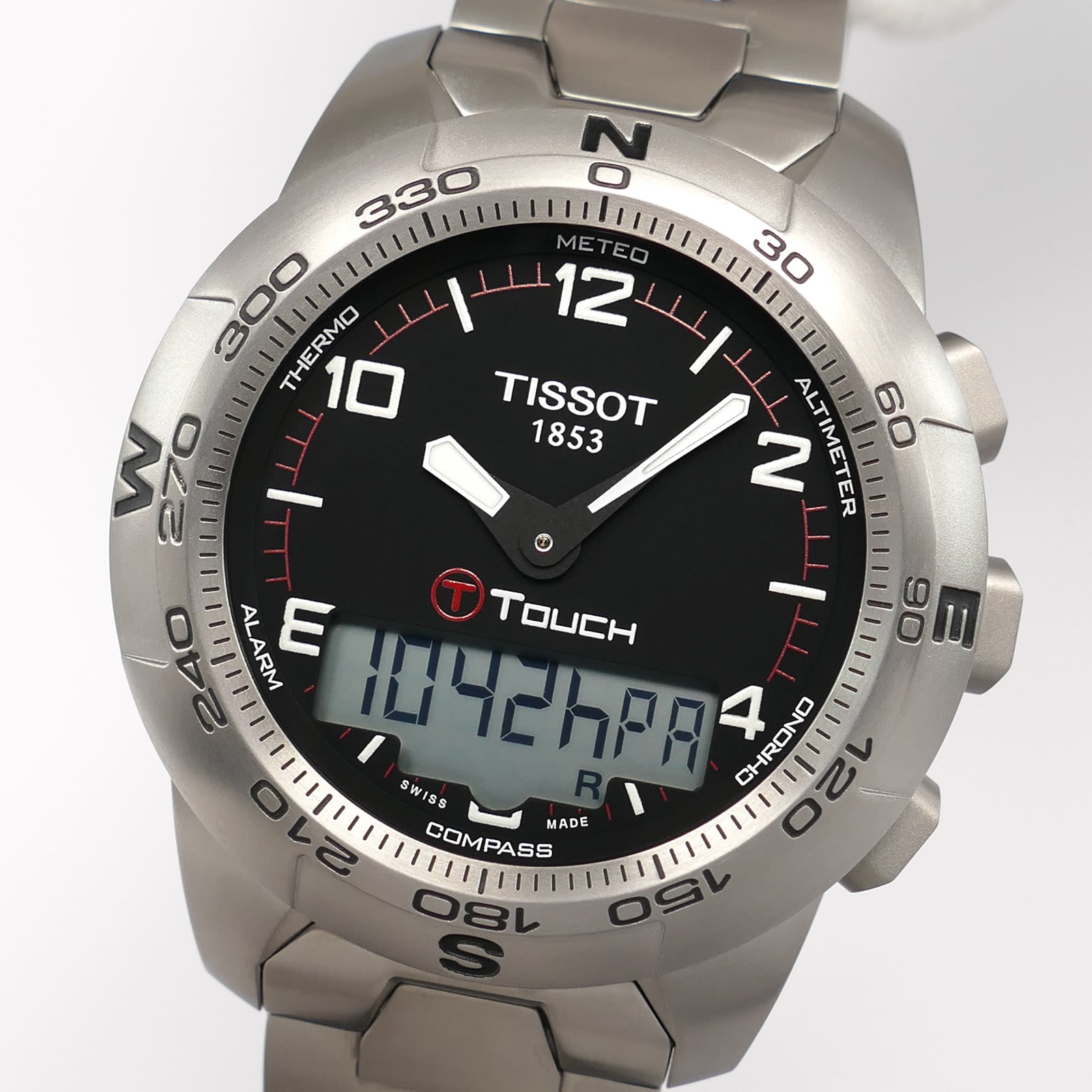 Tissot T-Touch II T047420A Black Arabic Numeral Dial close up