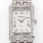 Raymond Weil Tango 5381 Silver Roman Numeral dial close up