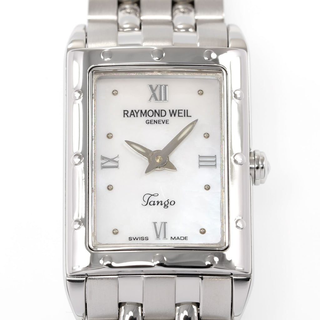 Raymond Weil Tango 5971 White Mother of Pearl rectangular dial close up