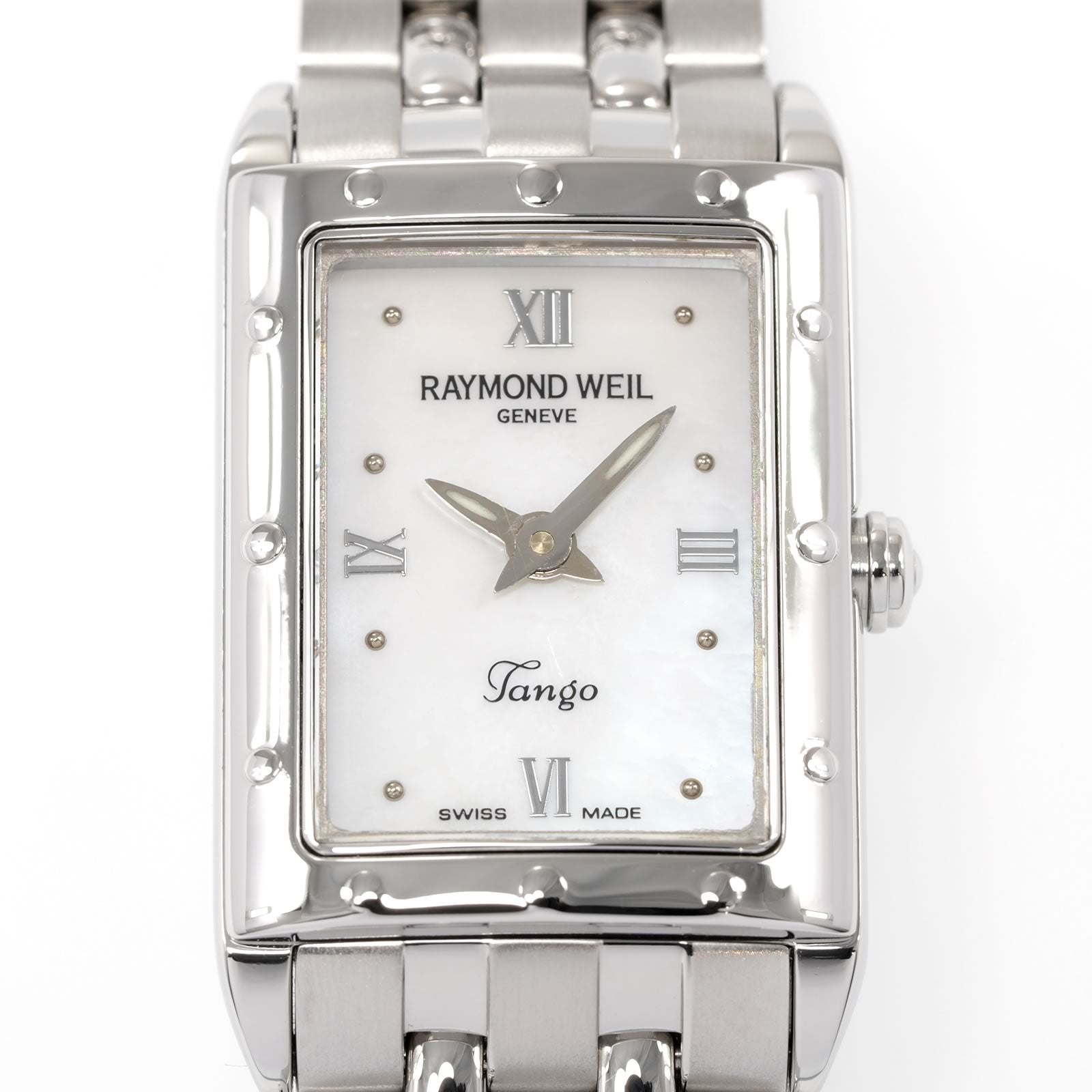 Raymond Weil Tango 5971 White Mother of Pearl rectangular dial close up