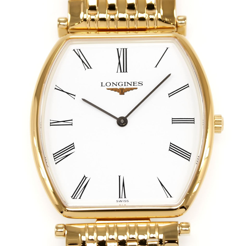 Longines La Grande Classique White Roman Numeral Dial Tonneau L4.705.2 close up