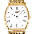 Longines La Grande Classique White Roman Numeral Dial Tonneau L4.705.2 close up