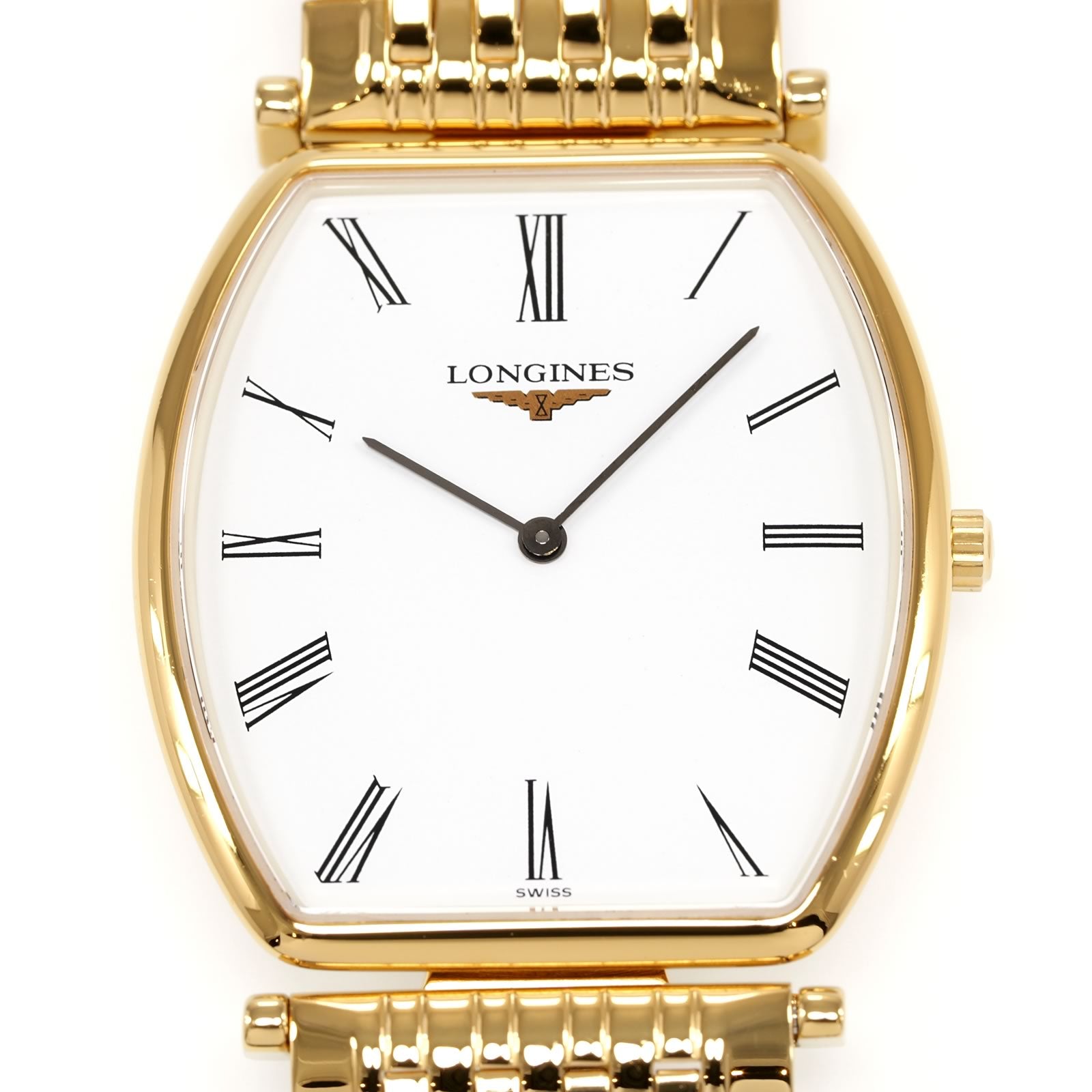 Longines La Grande Classique White Roman Numeral Dial Tonneau L4.705.2 close up