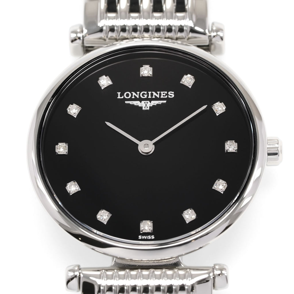 Longines La Grande Classique L4.209.4 Black Dial with diamonds close up