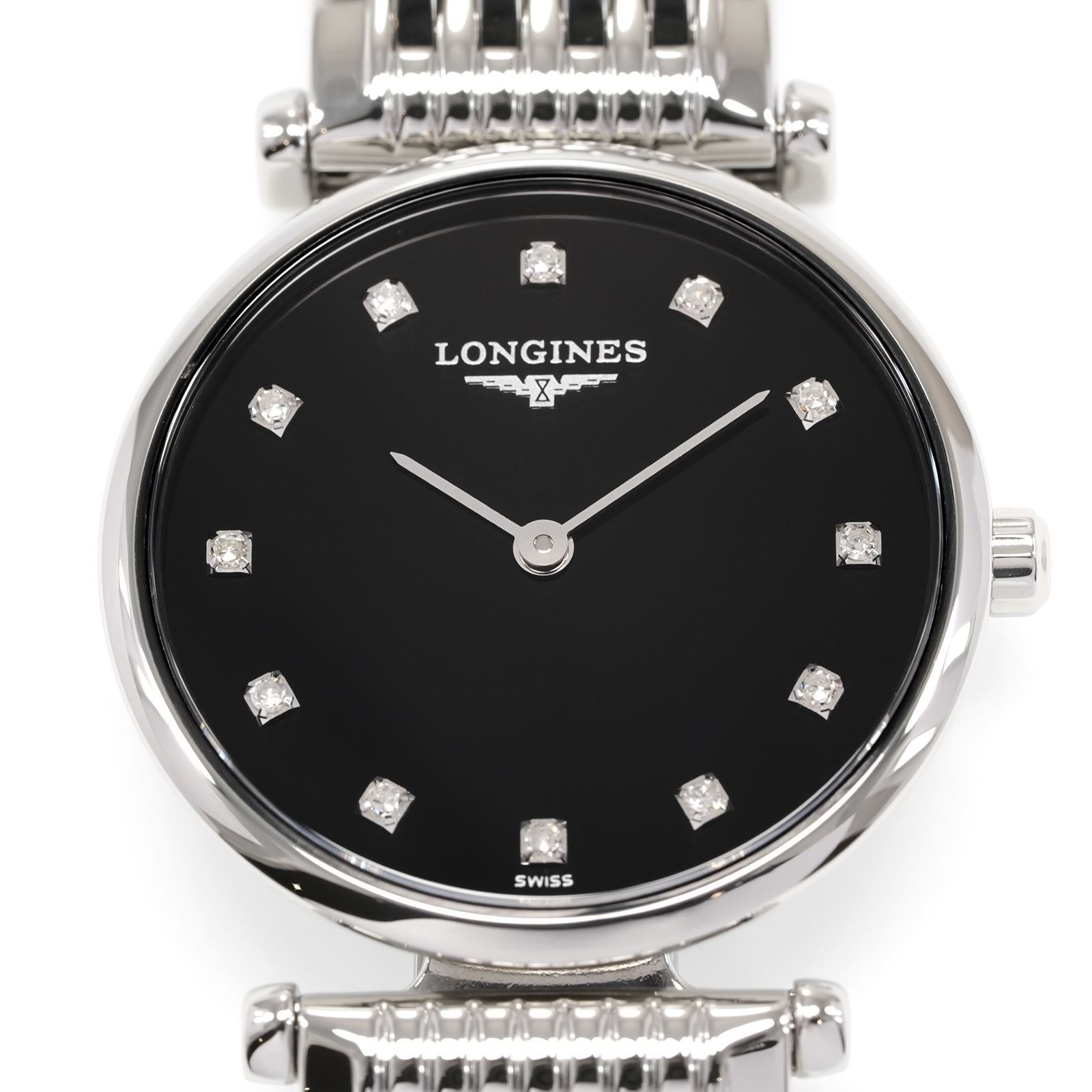 Longines La Grande Classique L4.209.4 Black Dial with diamonds close up