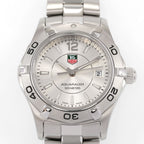 TAG Heuer Aquaracer WAF1412 Silver Sunburst Dial close up