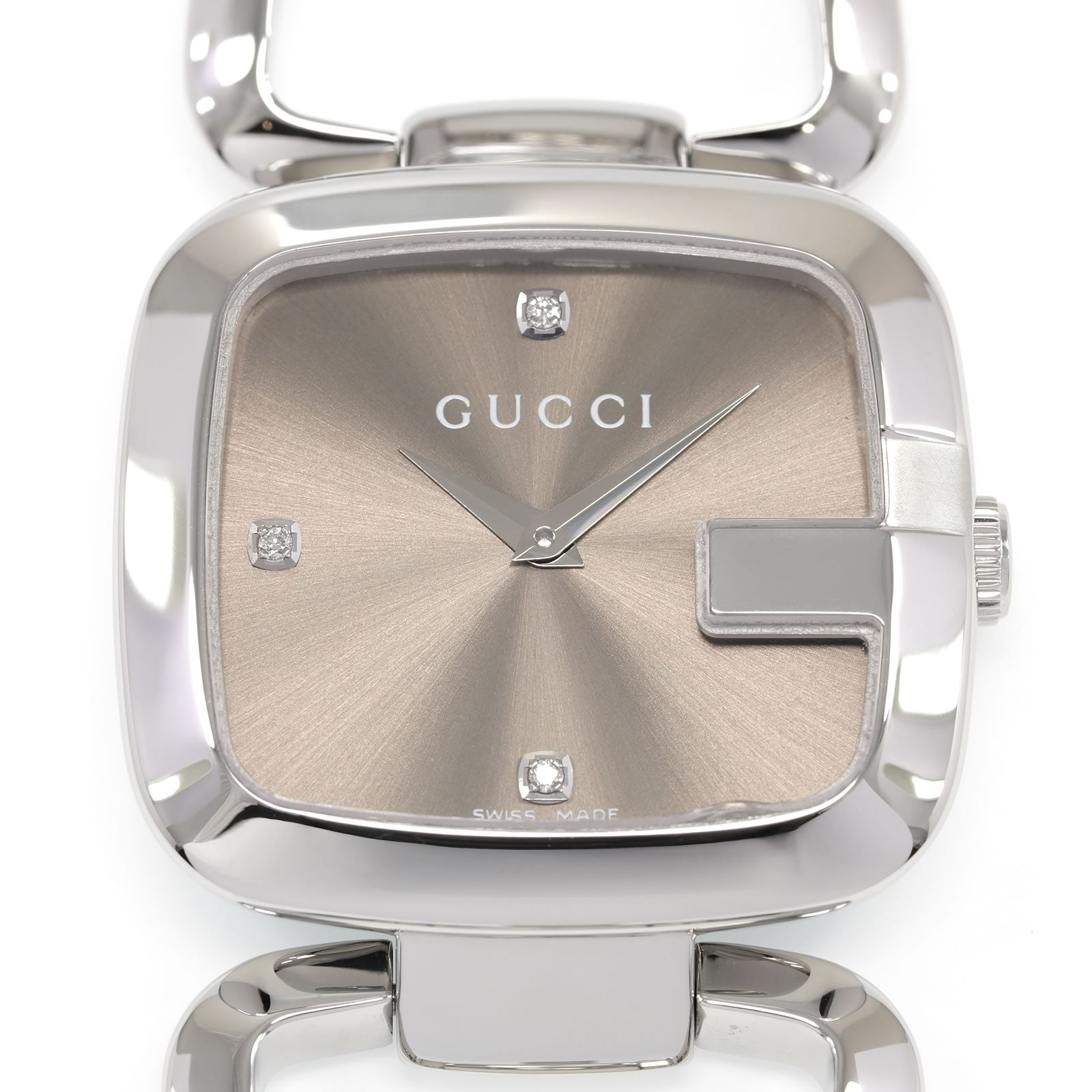 Gucci G 125.4 Brown Sunburst Dial 3 Diamond close up