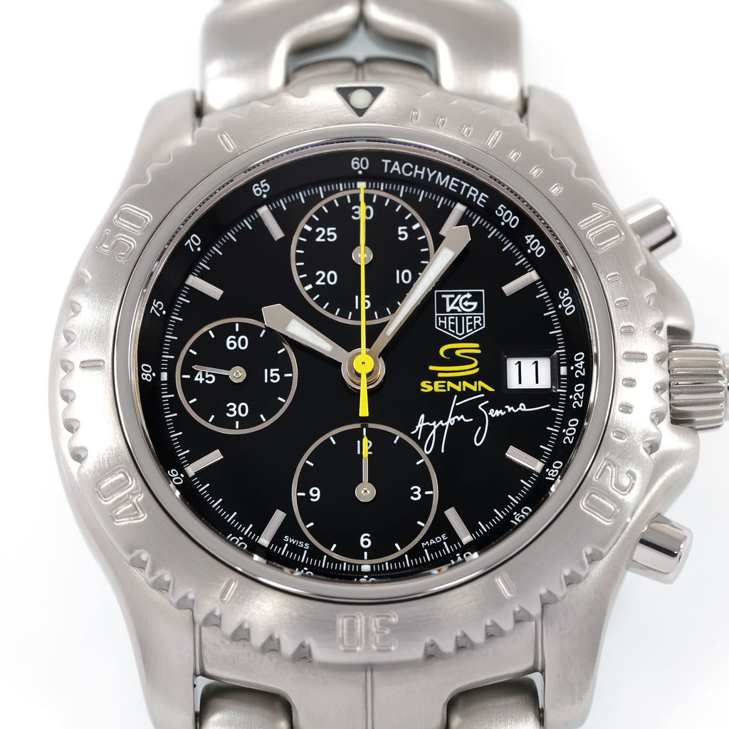 TAG Heuer Link Chronograph CT2115 Black Ayrton Senna Limited Edition dial close up