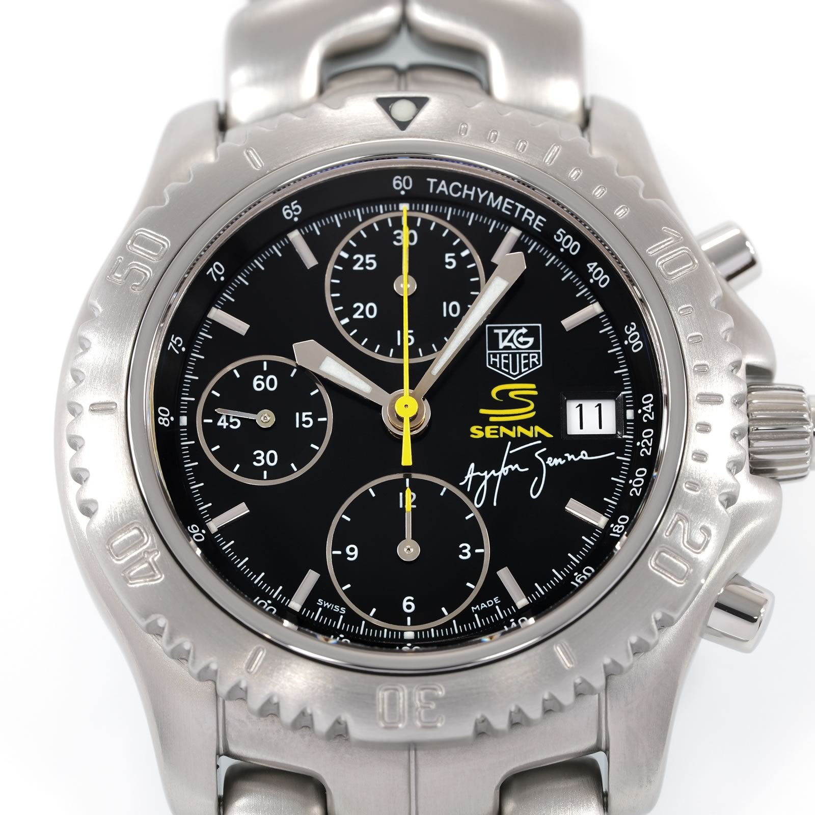 TAG Heuer Link Chronograph CT2115 Black Ayrton Senna Limited Edition dial close up