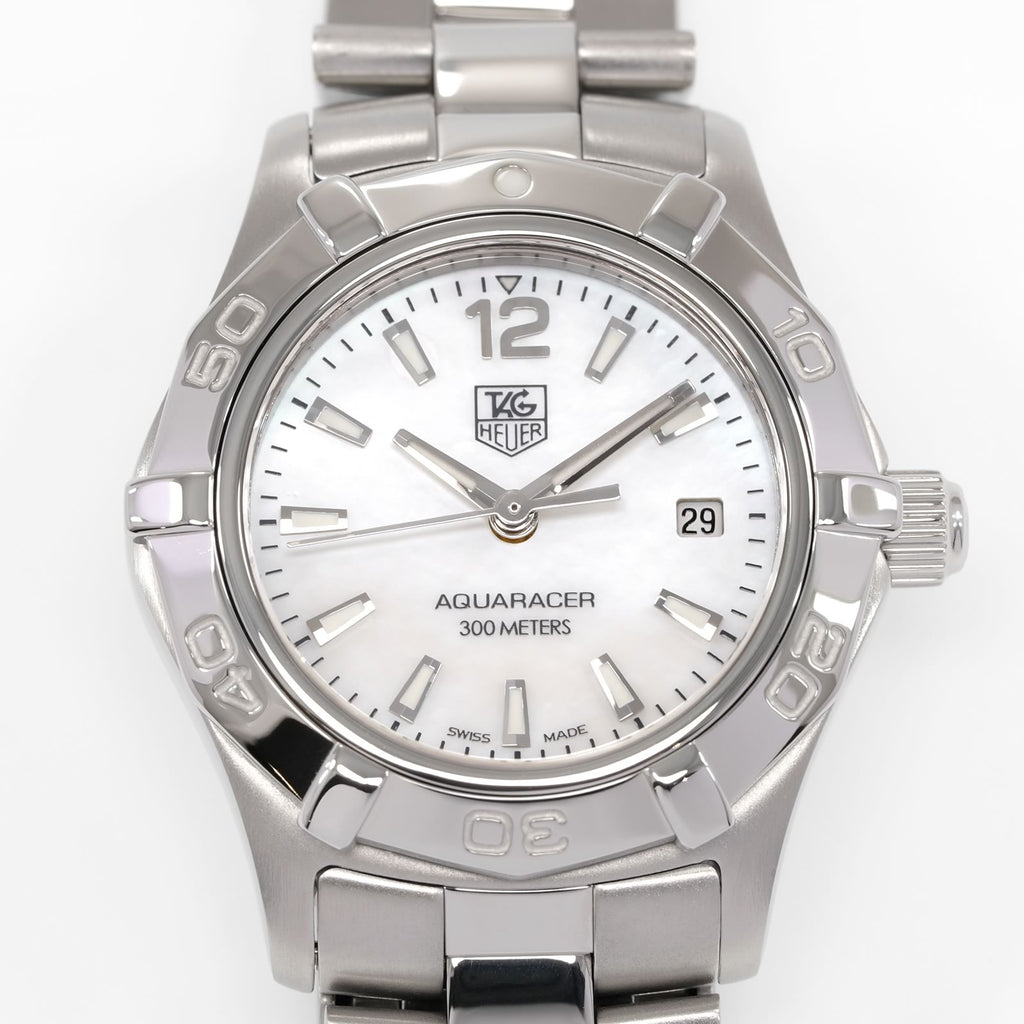 TAG Heuer Aquaracer WAF1414 White Mother of Pearl dial close up