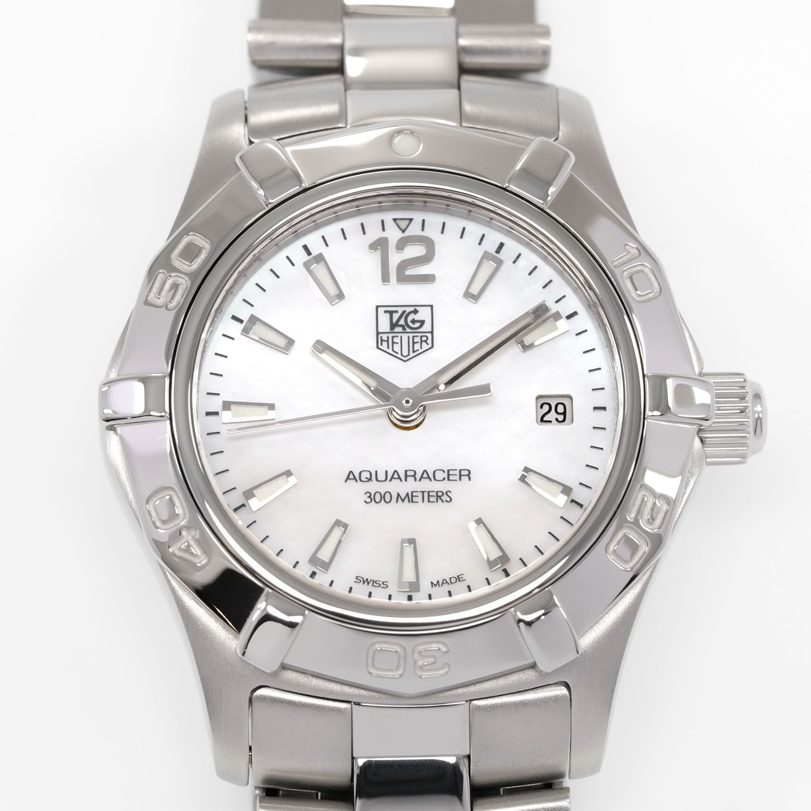 TAG Heuer Aquaracer WAF1414 White Mother of Pearl dial close up