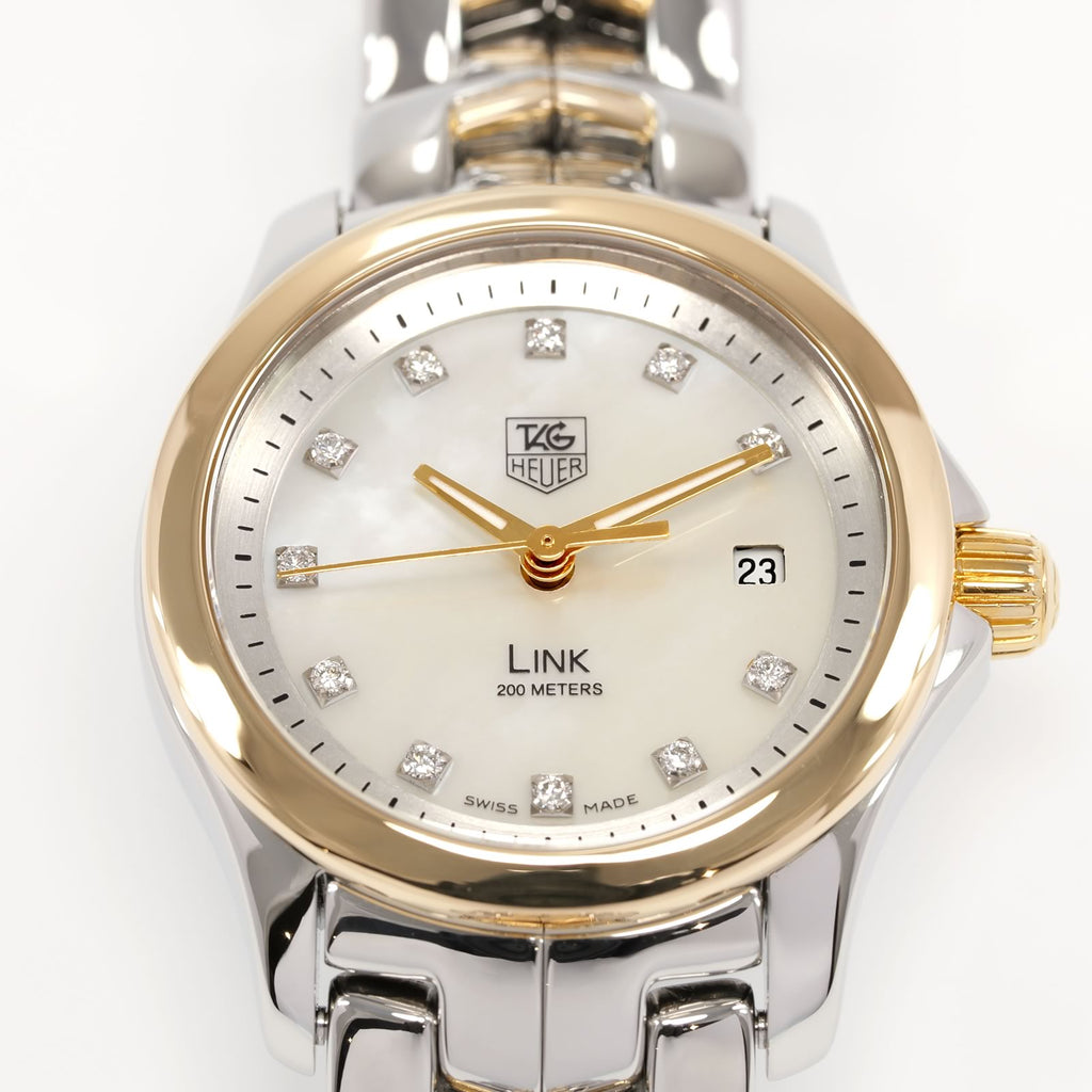 TAG Heuer Link WJF1353 White Mother of Pearl Dial with diamond markers close up