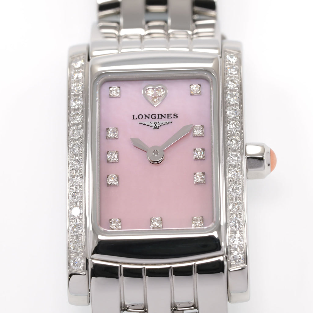 Longines DolceVita L5.158.0 Pink Rectangular Mother of Pearl dial close up