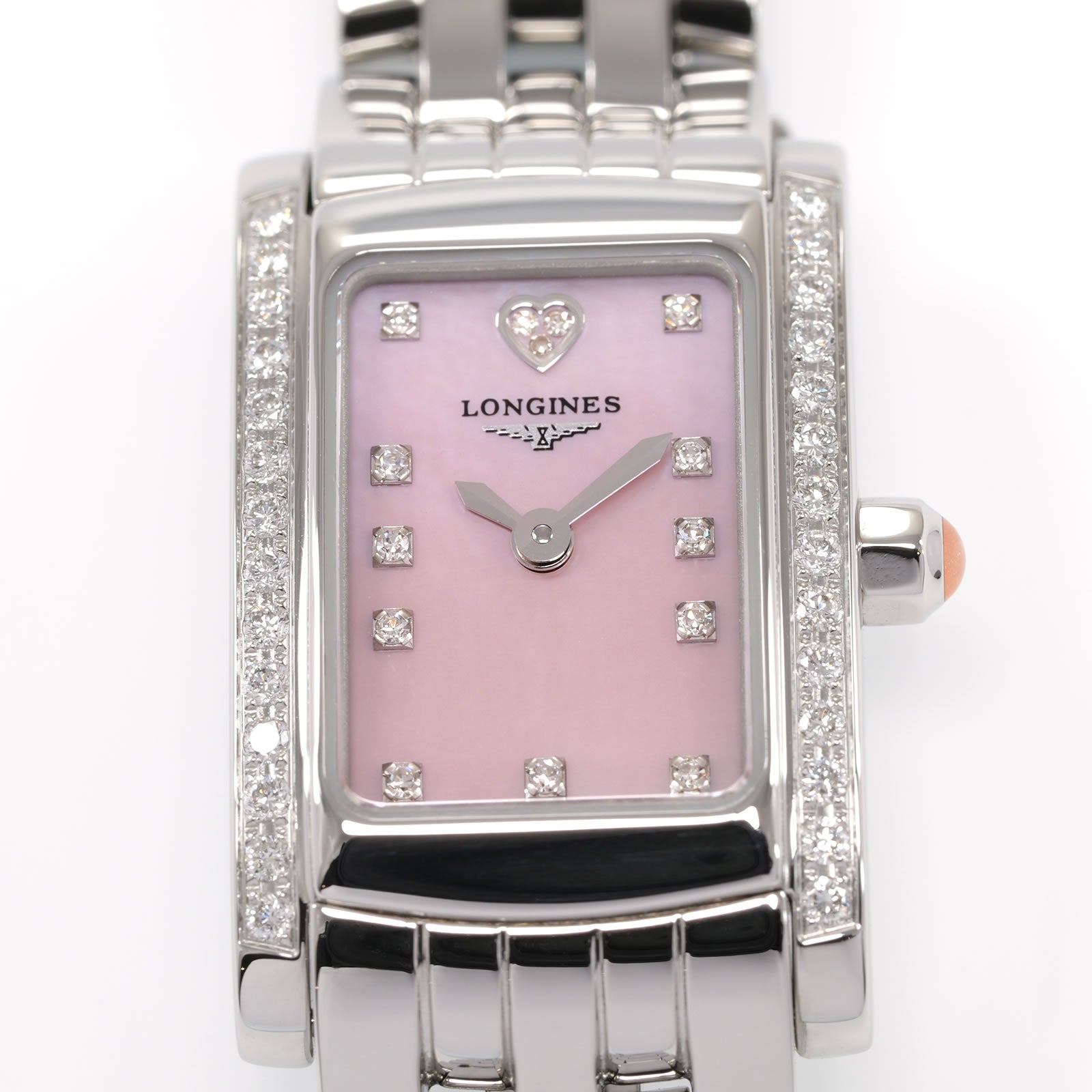 Longines DolceVita L5.158.0 Pink Rectangular Mother of Pearl dial close up