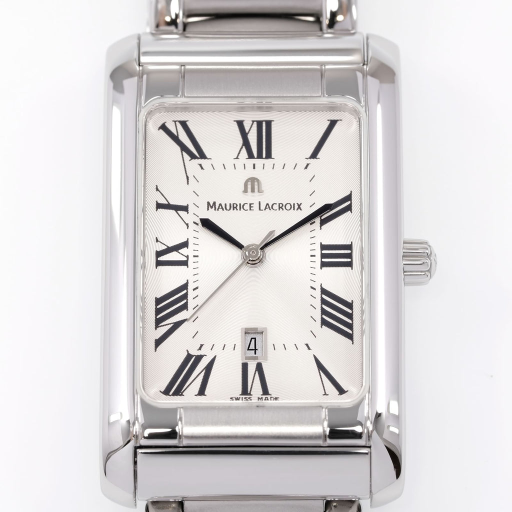Maurice Lacroix Miros 89746 Silver Rectangular concentric dial close up