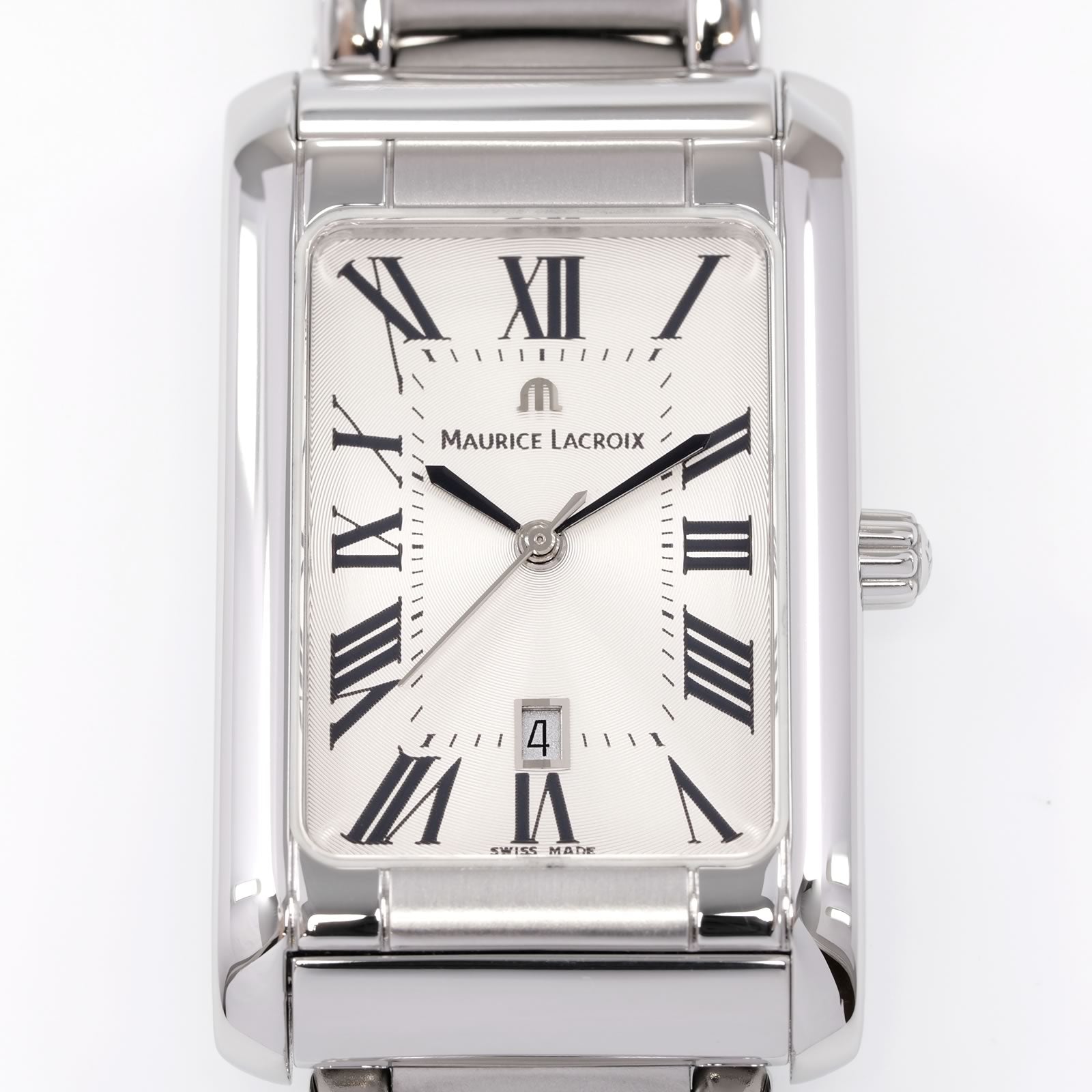 Maurice Lacroix Miros 89746 Silver Rectangular concentric dial close up