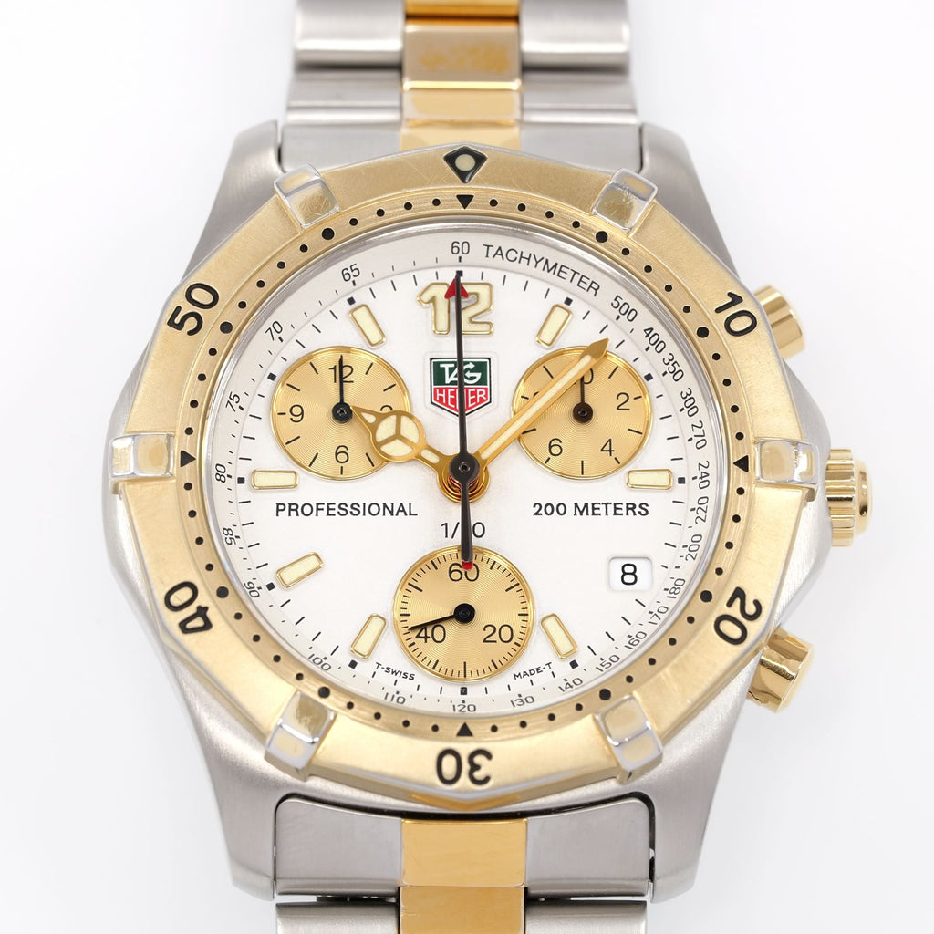 TAG Heuer 2000 Chronograph CK1121 White and gold dial close up