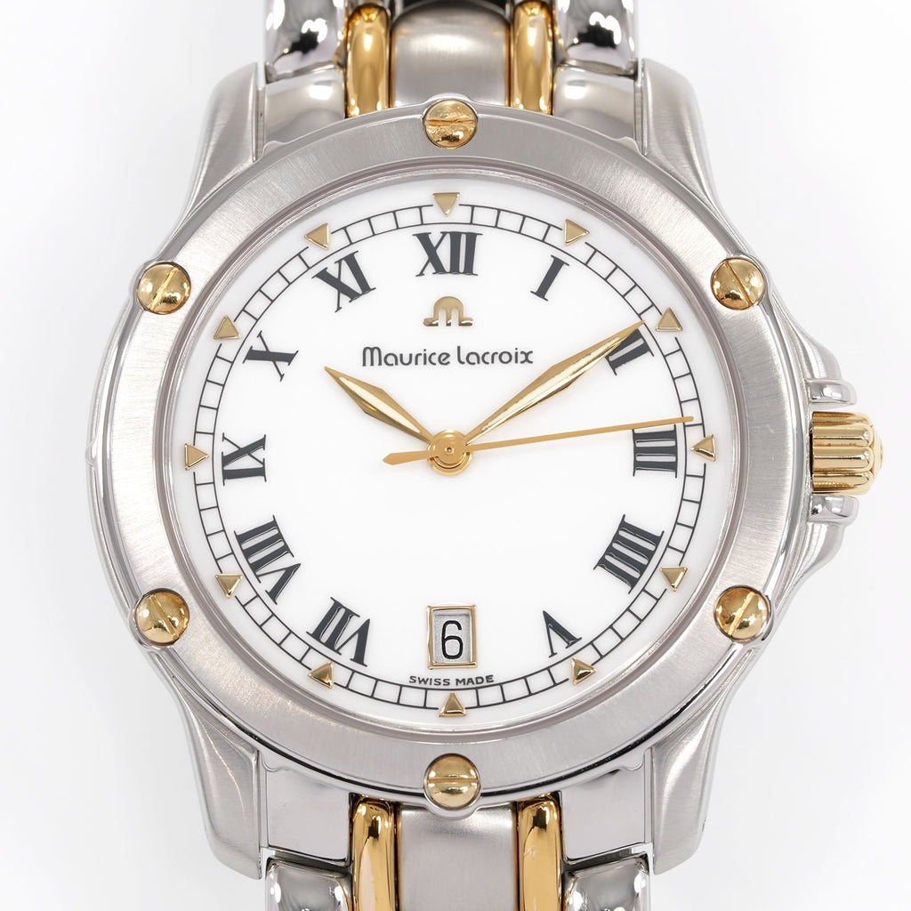 Maurice Lacroix Tiago 69709 White Roman Numeral Dial close up