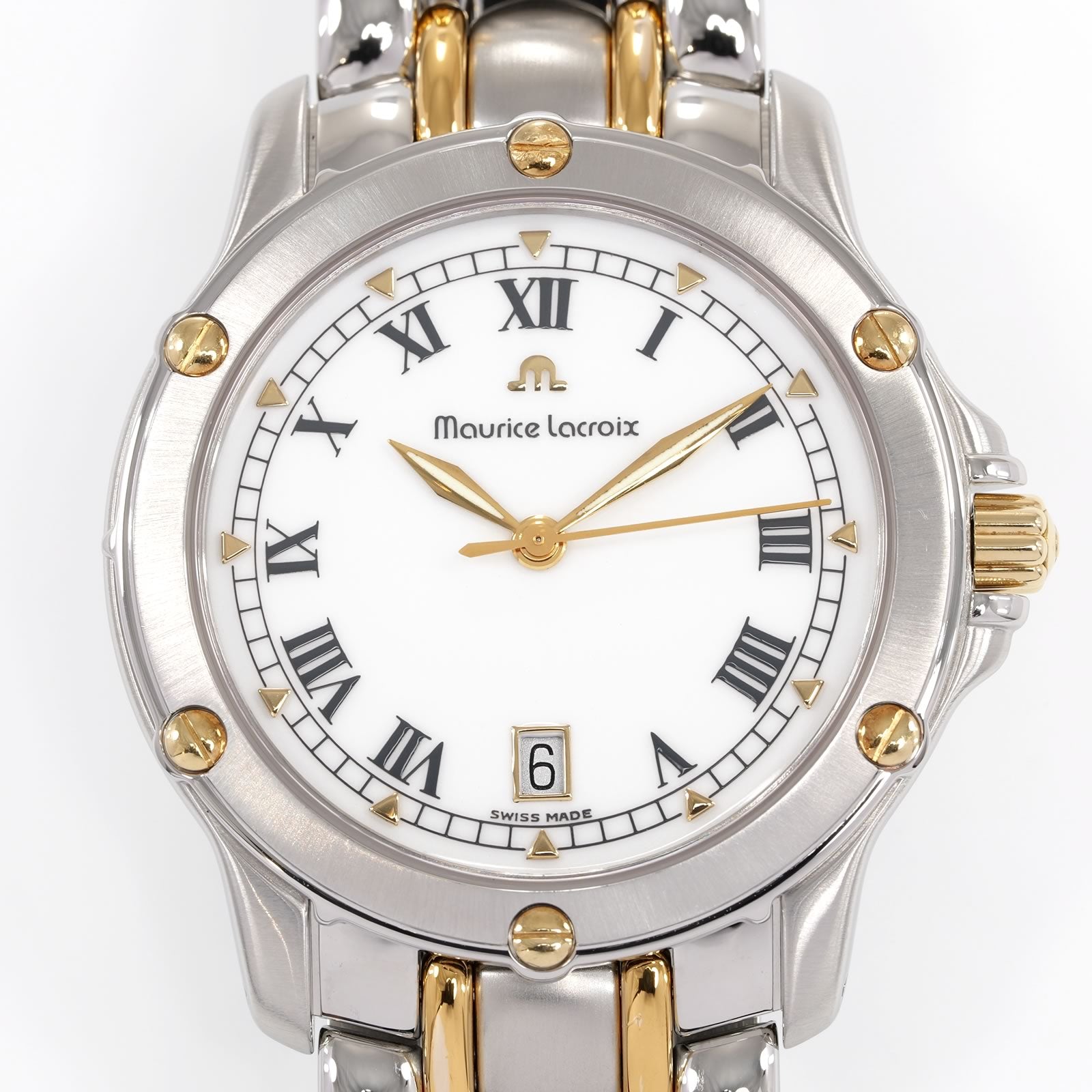 Maurice Lacroix Tiago 69709 White Roman Numeral Dial close up