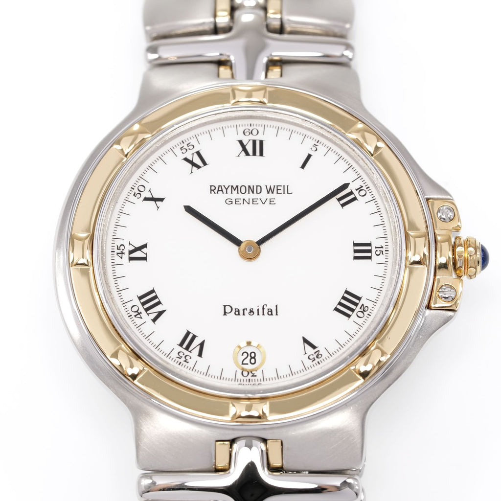 Raymond Weil Parsifal 9190 White Roman Numeral dial close up