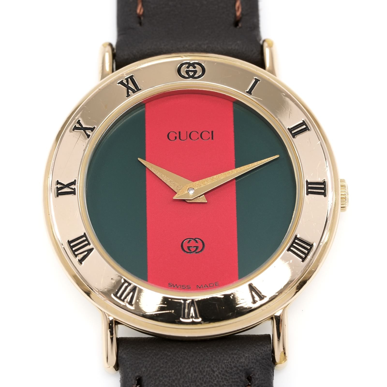 Gucci 3000L Red and Green Dial close up