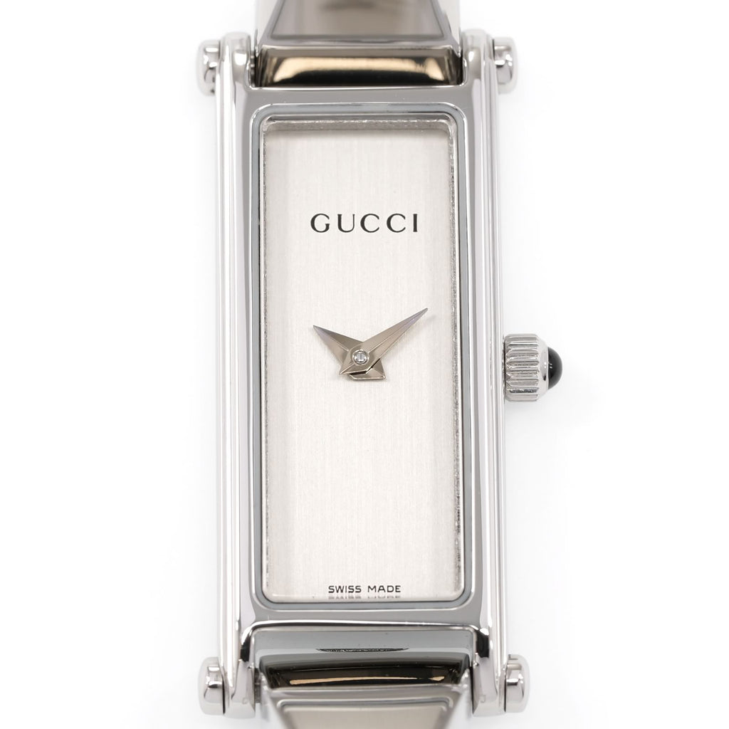 Gucci 1500L Ladies 12mm Silver Rectangular Brushed Dial close up