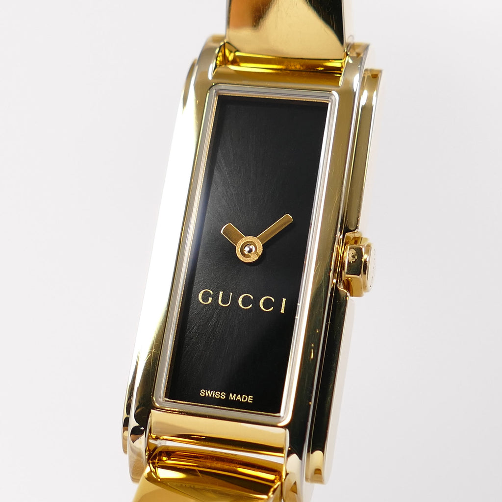 Gucci G-Line 109 Black Sunburst Dial close up rectangular