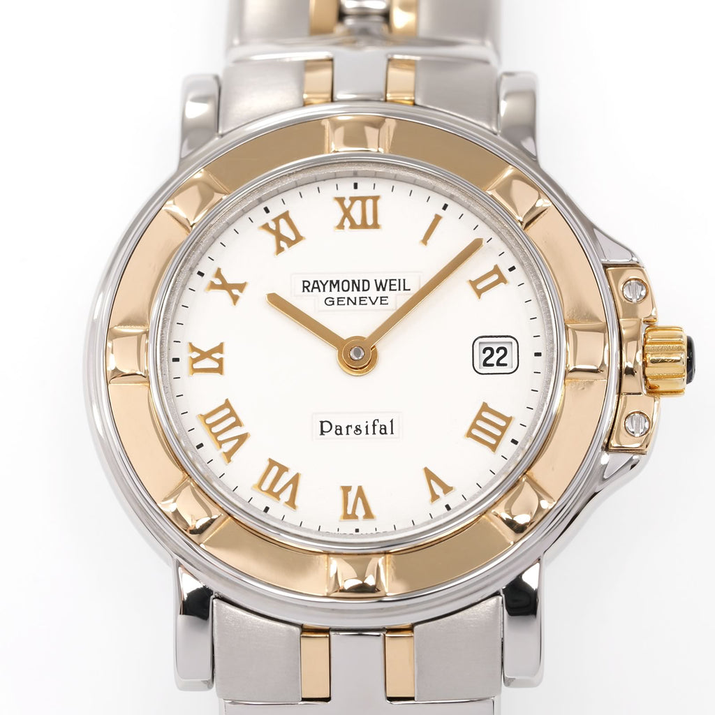 Raymond Weil Parsifal 9430 White Roman Numeral dial close up