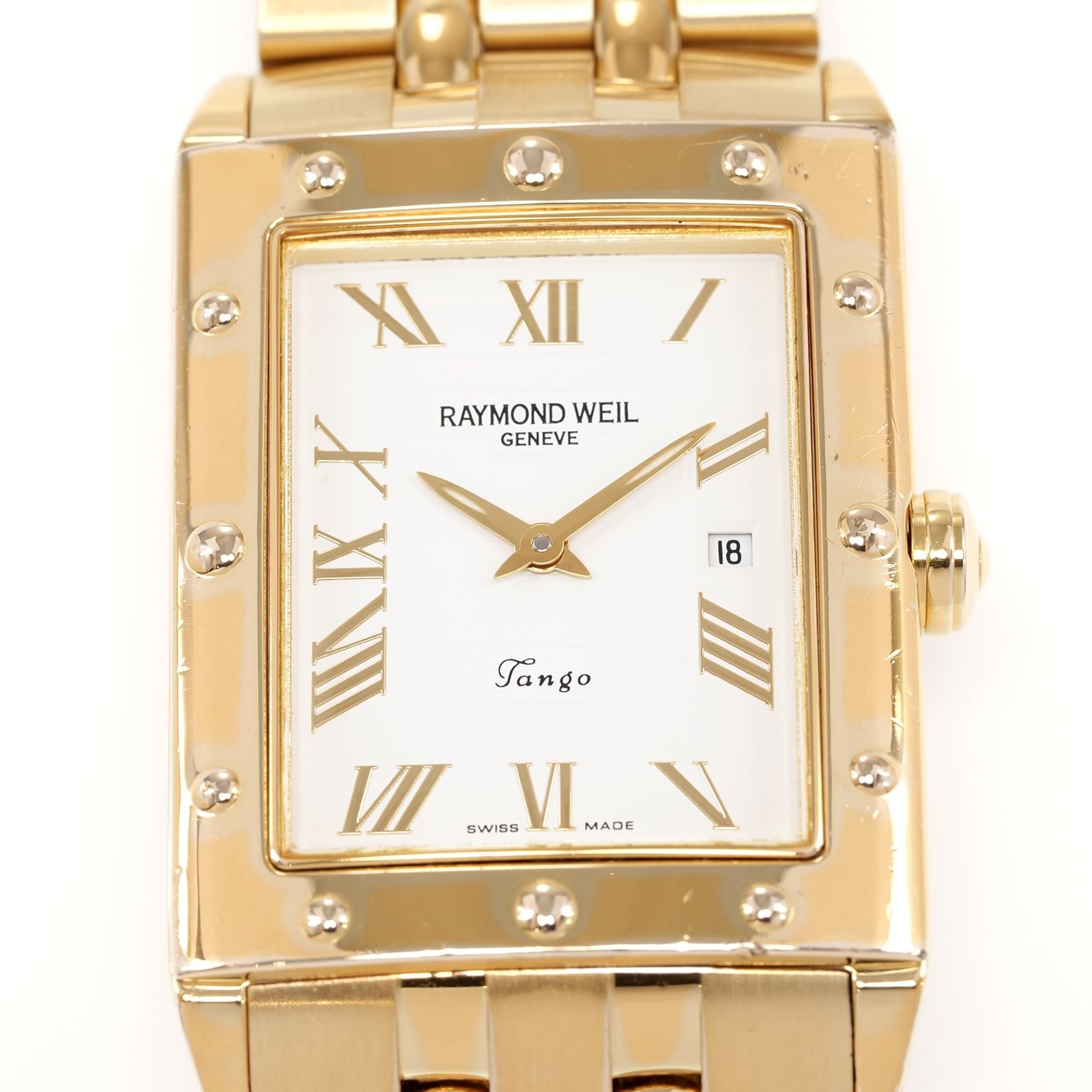 Raymond Weil Tango 5381 White Rectangular roman numeral dial close up