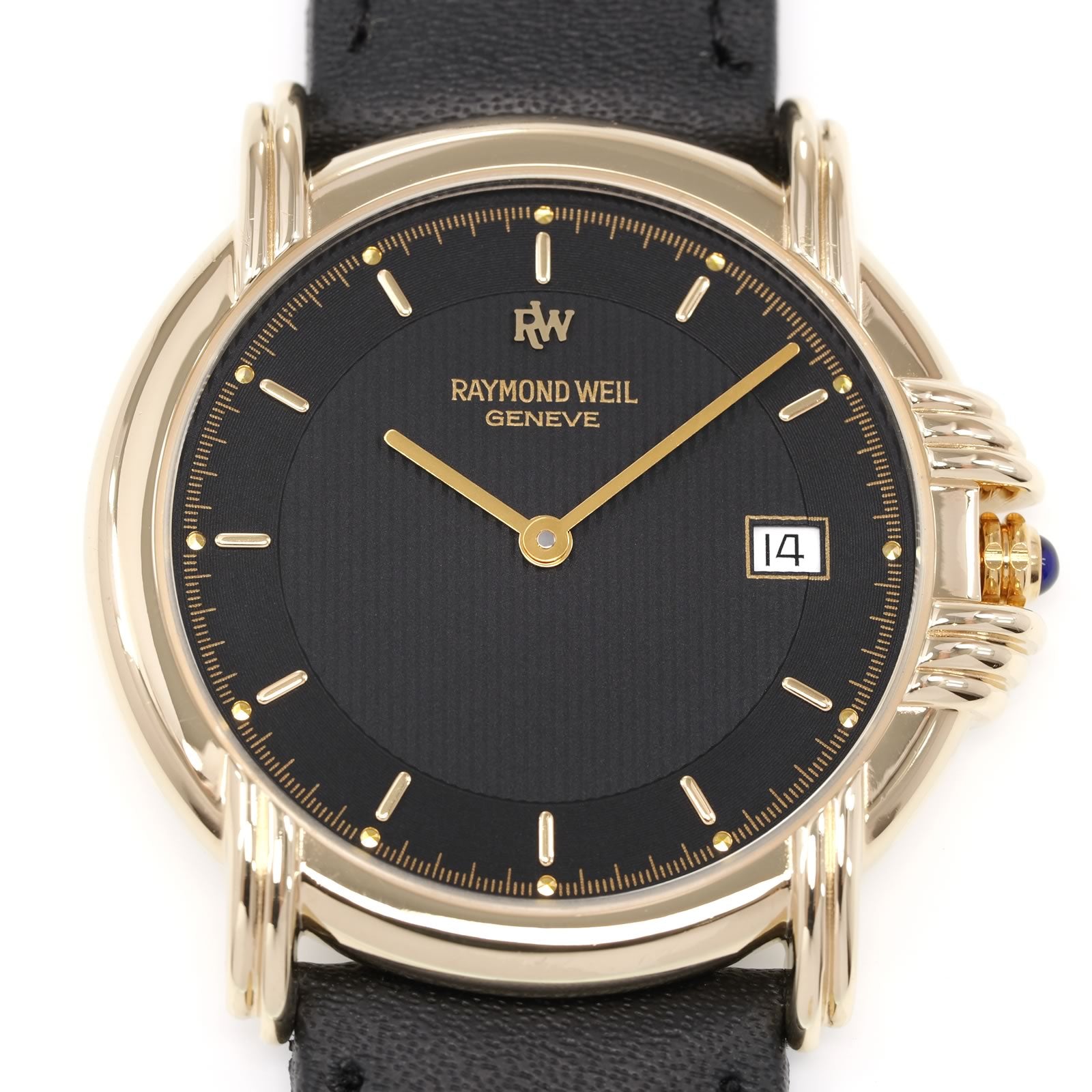 Raymond Weil Geneve 9155 Black Dial with vertical line pattern close up