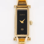 Gucci 1500L Rectangular Black Dial close up