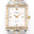 Raymond Weil Parsifal 9330 White Rectangular guilloche Roman Numeral dial close up
