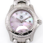 TAG Heuer Link WJ131C-1 Iridescent Pink Mother of Pearl dial close up with diamonds