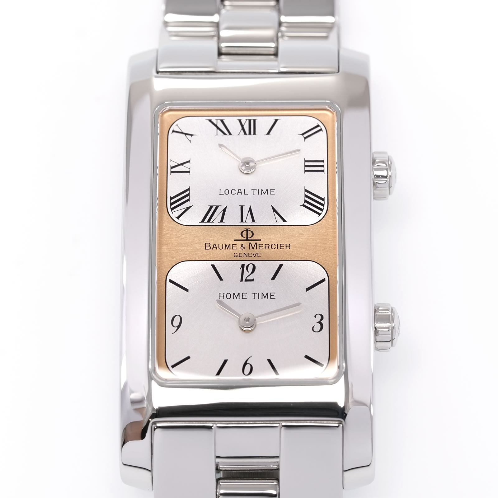 Baume & Mercier Hampton Dual Time MV045121 Copper / silver dials close up