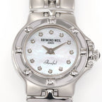 Raymond Weil Parsifal 9691 Iridescent Mother of Pearl dial close up with diamond markers
