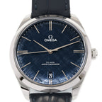 Omega De Ville Trésor 435.13.40.21.03.001 blue woven patterned dial with 18k white gold hands and hour markers