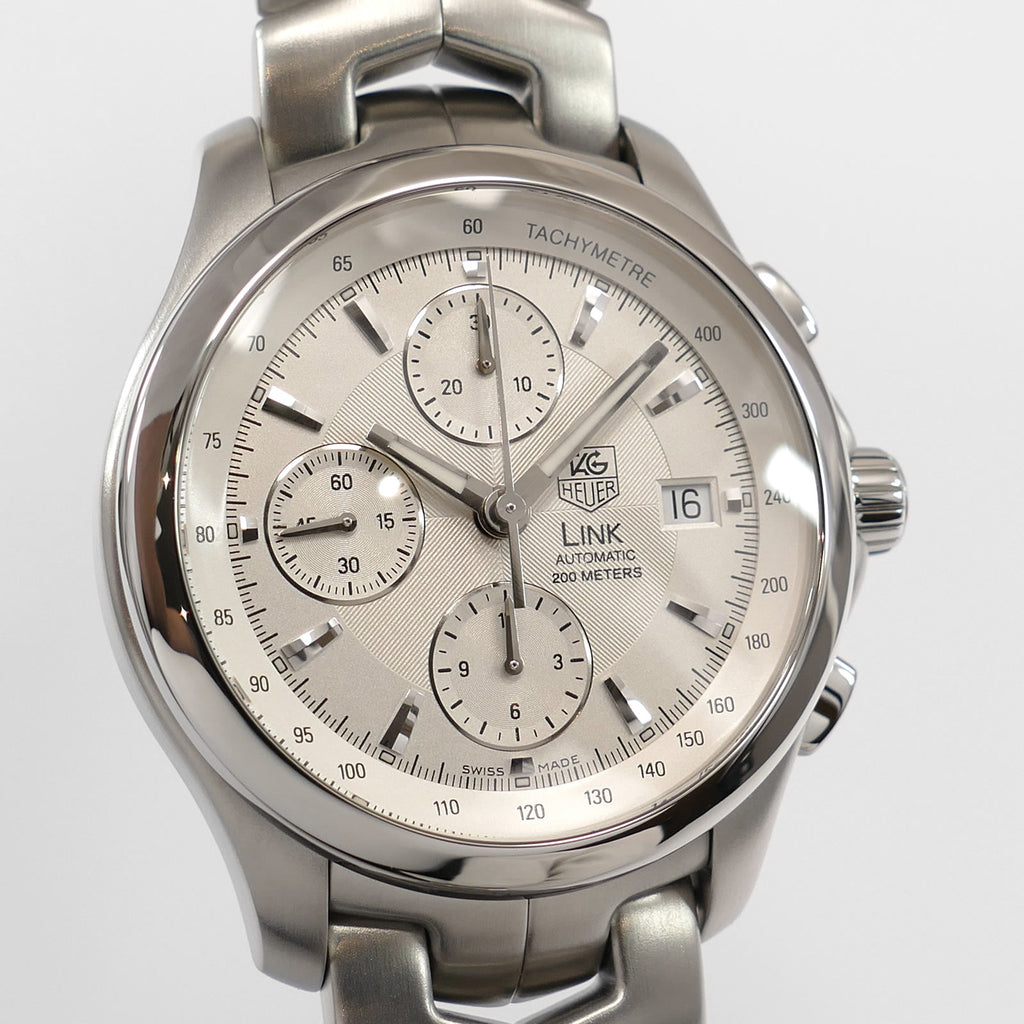 TAG Heuer Link Chronograph CJF2111 Silver guilloche dial close up