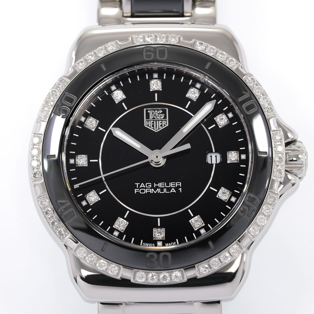 TAG Heuer Formula 1 WAH1312 Black dial with diamond markers close up