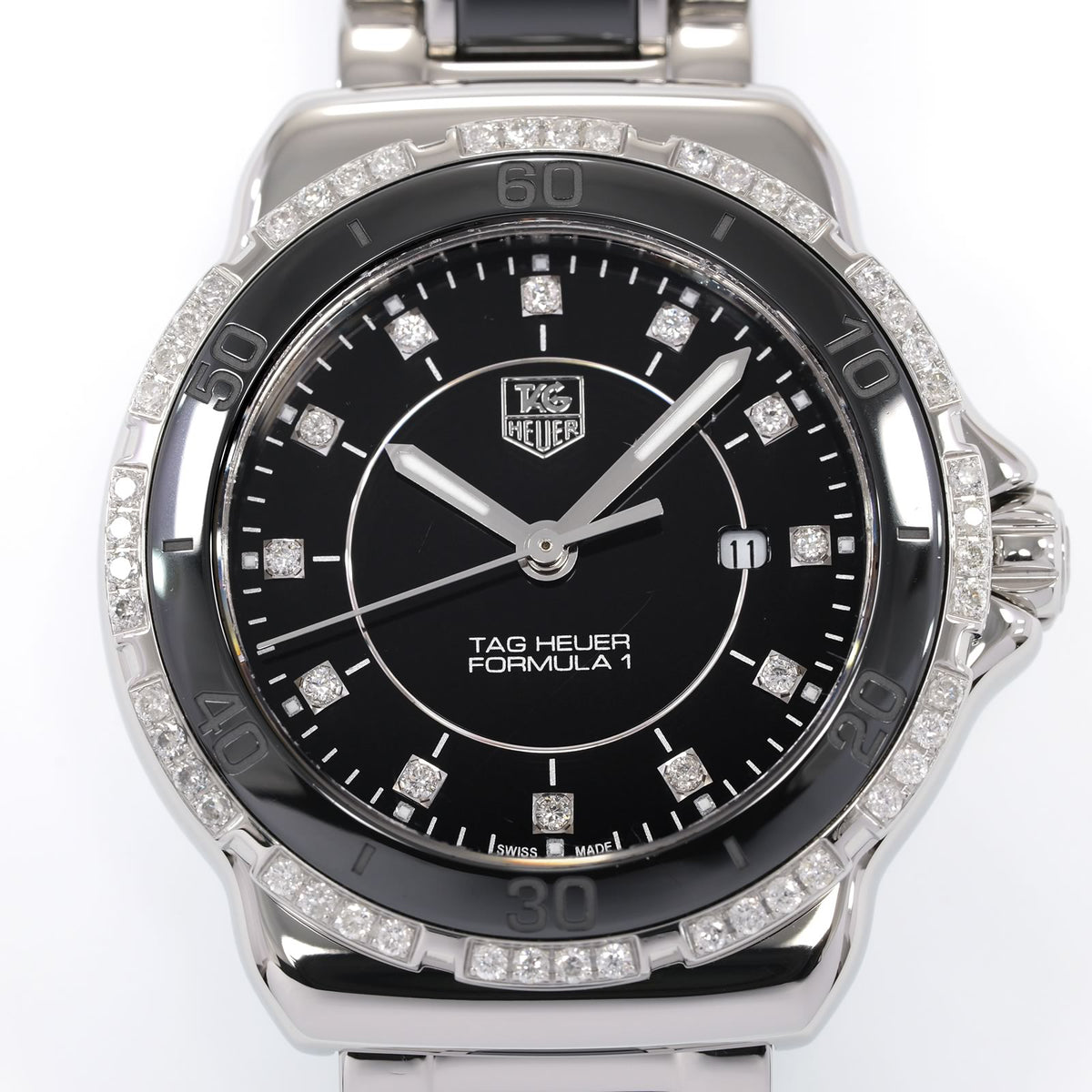 TAG Heuer Formula 1 WAH1312 Black dial with diamond markers close up